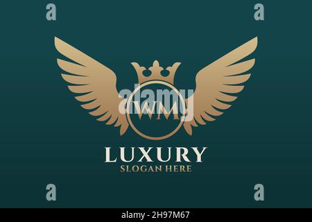 Luxury Royal WiNG lettre WM Crest couleur or logo Vector, logo Victory, logo Crest, logo WiNG, logo Vector . Illustration de Vecteur