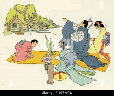 Illustration pittoresque de la vie traditionnelle au Japon, publiée vers 1928 Banque D'Images