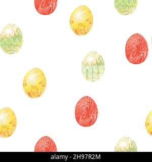 Œufs de Pâques sans couture 2.Œufs multicolores sur fond blanc Banque D'Images