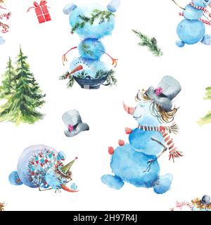 motif hiver sans coutures bonhommes de neige. différents chapeaux.2 Banque D'Images