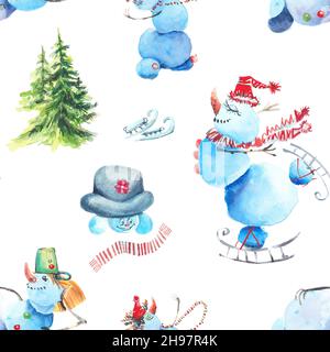 motif hiver sans coutures bonhommes de neige. différents chapeaux.3 Banque D'Images