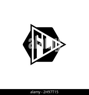 FL Monogram logo lettre avec triangle de jeu bouton forme hexagonale arrondie.Triangle cercle monogramme logo, triangle bouclier logo lettre. Illustration de Vecteur