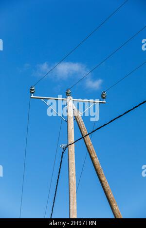 Poteaux et lignes électriques en bois Banque D'Images