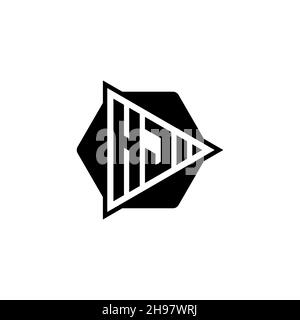 HJ Monogram logo lettre avec triangle de jeu bouton forme hexagonale arrondie.Triangle cercle monogramme logo, triangle bouclier logo lettre. Illustration de Vecteur