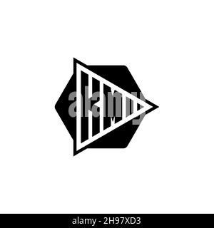 KM Monogram logo lettre avec triangle de jeu bouton forme hexagonale arrondie.Triangle cercle monogramme logo, triangle bouclier logo lettre. Illustration de Vecteur