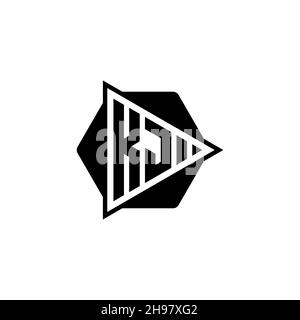 KJ Monogram logo lettre avec triangle de jeu bouton forme hexagonale arrondie.Triangle cercle monogramme logo, triangle bouclier logo lettre. Illustration de Vecteur