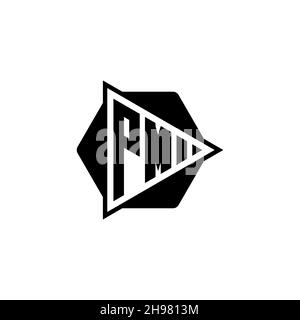 PM Monogram logo lettre avec triangle de jeu bouton forme hexagonale arrondie.Triangle cercle monogramme logo, triangle bouclier logo lettre. Illustration de Vecteur