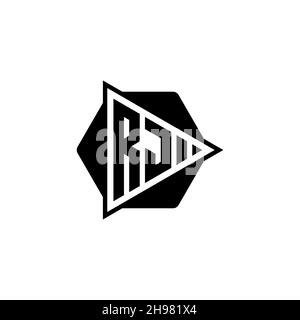 RJ Monogram logo lettre avec triangle de jeu bouton forme hexagonale arrondie.Triangle cercle monogramme logo, triangle bouclier logo lettre. Illustration de Vecteur