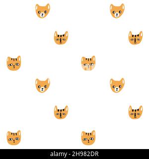 Jolis chats modernes ou têtes de chatons visages motif sur fond blanc.Illustration vectorielle dessinée à la main d'animaux drôles et branchés pour le textile, l'habillement, Illustration de Vecteur