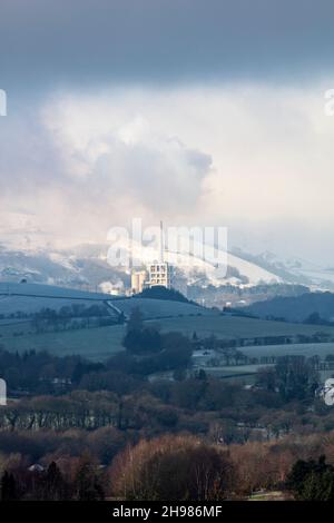 Hope Cement Works, Hope, Derbyshire, 2019.Vue générale des cimenteries dans la neige, du sud-est. Banque D'Images