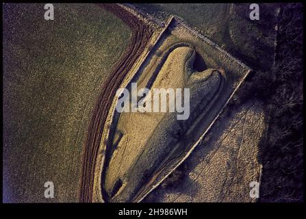 Belas Knap, une longue barrow à chambered néolithique, Winchcombe, Gloucestershire, 1971. Banque D'Images