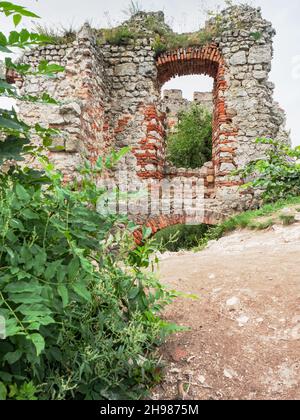 Interieur de la ruine Château gothique de Devicky sur la colline au-dessus de Dolni Vestonice et du village de Pavlov, Bohême du Sud. Banque D'Images