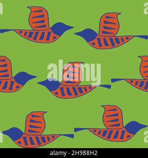 Motif vectoriel sans couture avec oiseaux bleus sur fond vert. Papier peint animal simple. Décoration textile mode colombe. Illustration de Vecteur