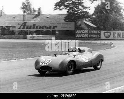 Cooper Bristol de Jack Brabham, Grand Prix britannique, Aintree, Merseyside, 1955.Brabham s'est retiré de la course après 30 tours avec des problèmes de moteur. Banque D'Images