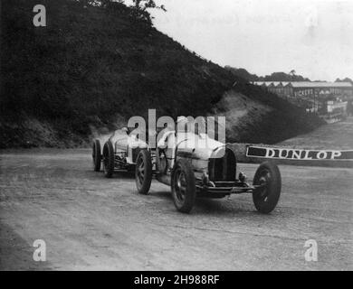 George Eyston pilotant un Bugatti Type 39A au Grand Prix britannique, Brooklands, Surrey, 1927. Banque D'Images