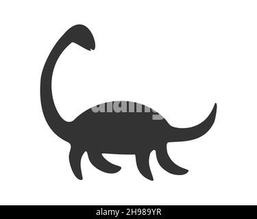 Silhouette de monstre Nessie ou Loch Ness isolée sur fond blanc.Icône de Plesiosaure de dinosaure.Illustration graphique vectorielle. Illustration de Vecteur