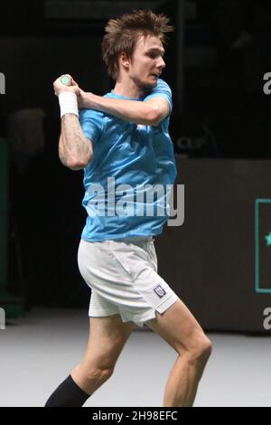 Alexander Bublik du Kazakhstan pendant la coupe Davis 2021, quart de finale, match de tennis entre la Serbie et le Kazakhstan le 1er décembre 2021 à Madrid Arena à Madrid, Espagne photo Laurent Lairys / DPPI Banque D'Images