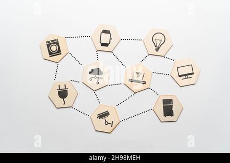 Concept IoT ou Internet des objets.Concept d'Internet des objets.Contrôle à distance de la sécurité, de l'équipement et de la maison intelligente. Banque D'Images