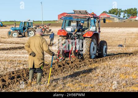 Clonakilty, Cork, Irlande.05e décembre 2021.Patrick O'Donovan de Leap vérifie les exercices que son fils Andrew vient de labourer lors du match de labour de l'association West Cork qui a eu lieu sur la ferme de John Futton, Rocksavage, Clonakilty, Co. Cork, Irlande.- photo; David Creedon Banque D'Images