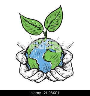 Prendre soin de la nature et de la protection de l'environnement.Jour de la Terre, écologie du vecteur de l'environnement Illustration de Vecteur