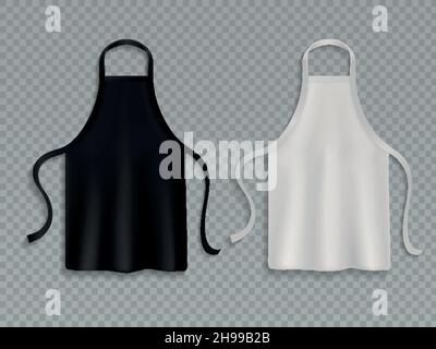 Tablier de chef.Noir blanc toile culinaire tabliers chef uniforme cuisine coton vêtements de cuisine maquette vectorielle isolée Illustration de Vecteur