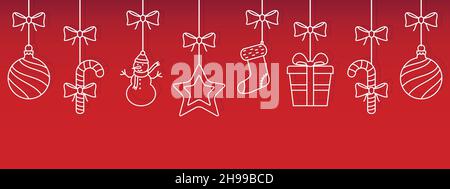 Décorations suspendues de Noël avec ombre sur fond rouge Illustration de Vecteur