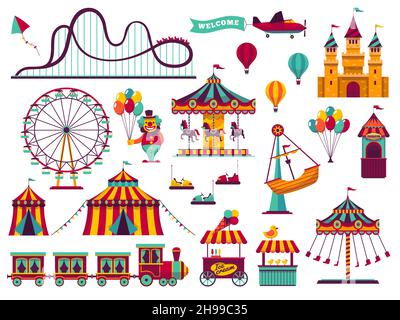 Parc d'attractions.Carnival Amuse pour enfants carrousel jeux parc d'expositions attraction jouer rollercoaster Illustration de Vecteur