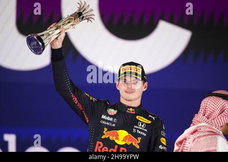 VERSTAPPEN Max (Ned), Red Bull Racing Honda RB16B, portrait, podium pendant le Grand Prix d'Arabie saoudite 2021 de Formule 1 stc, 21ème tour du Championnat du monde de Formule 1 2021 de la FIA du 3 au 5 décembre 2021 sur le circuit de la corniche Jeddah, à Djeddah, Arabie Saoudite - photo: Florent Gooden/DPPI/LiveMedia Banque D'Images