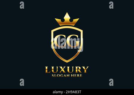 Logo de monogramme de luxe élégant CG ou modèle de badge avec rouleaux et couronne royale - parfait pour les projets de marque luxueux Illustration de Vecteur