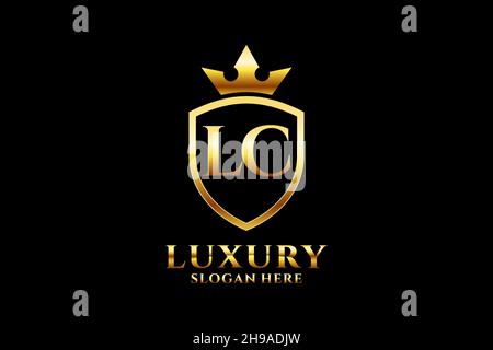 Modèle de logo ou de badge de luxe élégant LC avec rouleaux et couronne royale - parfait pour les projets de marque de luxe Illustration de Vecteur