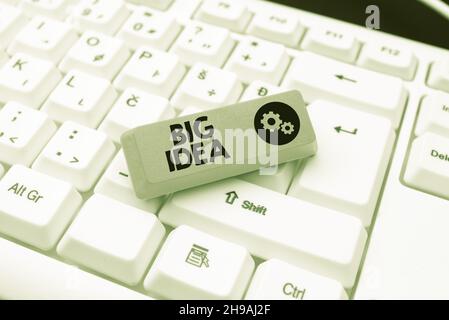 Inspiration montrant le signe Big Idea.Approche commerciale offrant une excellente solution d'innovation créative ou une façon de penser à télécharger des fichiers et des données en ligne Banque D'Images