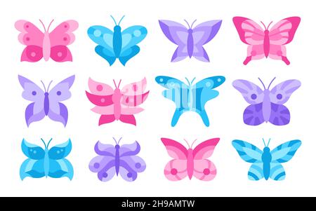 Ensemble de papillons ornés de motifs monochromes.Illustration élégante de papillons exotiques et de papillons de nuit isolés.Résumé insecte tropical stylisé, ailes brillantes.Faune enfants dessin main symbole élément de conception vecteur Illustration de Vecteur