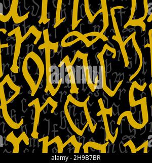 Motif alphabet gothique sans couture, calligraphie, lettrage.Lettres latines médiévales européennes.Arrière-plan vectoriel Illustration de Vecteur