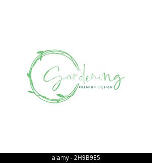 cercle plante feuille vignes vert logo symbole icône vecteur graphique design illustration idée créative Illustration de Vecteur