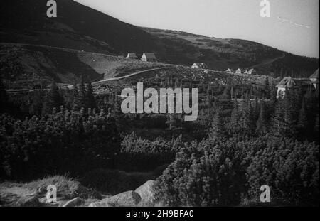 Zakopane, 1947-09.Tatry Wysokie.NZ. Chaty góralskie na zboczu Hali G¹sienicowej. po/mgs PAP Dok³adny dzieñ wydarzenia nieustalony.Zakopane, 1947 septembre.Montagnes High Tatra.Photo : chalets de higlanders dans le pâturage de Hala Gasienicowa. po/mgs PAP Banque D'Images