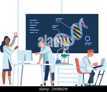 Scientifiques étudiant l'adn.Des gens qui font des recherches en laboratoire.Expérience biologique Illustration de Vecteur