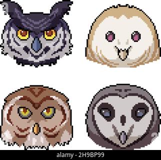 pixel art de la tête d'oiseau de hibou Illustration de Vecteur