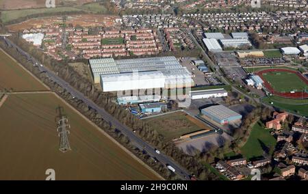 Vue aérienne d'une zone industrielle du côté ouest de Grantham, à côté de la A1, dans le Lincolnshire Banque D'Images