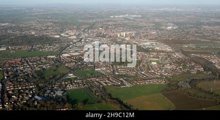 Vue aérienne de Wakefield depuis le sud-est en regardant dans les quartiers d'Abigg et Belle vue vers le centre-ville Banque D'Images