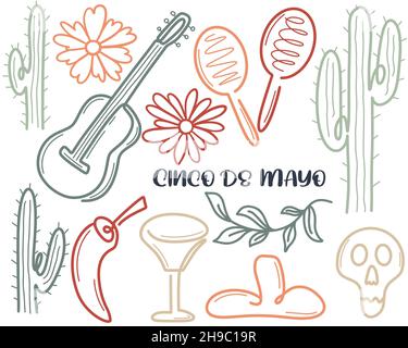 Illustration isolée des attributs Cinco de mayo Illustration de Vecteur