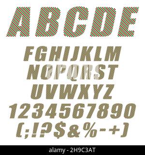 Alphabet, lettres, chiffres et signes de bandes vertes et rouges pour la nouvelle année.Objets vectoriels isolés sur fond blanc. Illustration de Vecteur