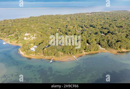 Vue aérienne de Clear Water Beach Community, East Hampton, NY Banque D'Images