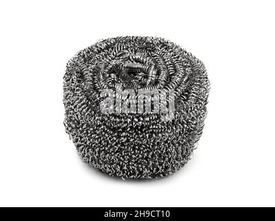 Épurateur en acier inoxydable, nettoyant pour pot métallique isolé sur fond blanc Banque D'Images