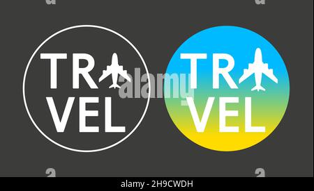 Logo de voyage rond, avion au lieu de la lettre A. Illustration de Vecteur