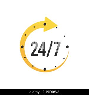 flèche circulaire de 24 7 heures pour l'icône de service en continu.Assistance 24 heures sur 24.24 7 service ouvert.Vecteur Illustration de Vecteur