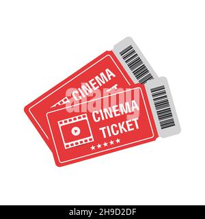 Deux billets vectoriels de cinéma rouge isolés sur fond blanc.Modèle de ticket de cinéma ou de film réaliste.Vecteur Illustration de Vecteur