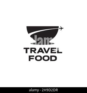 bol avec avion repas de voyage nouilles logo symbole icône vecteur graphique design illustration idée créative Illustration de Vecteur