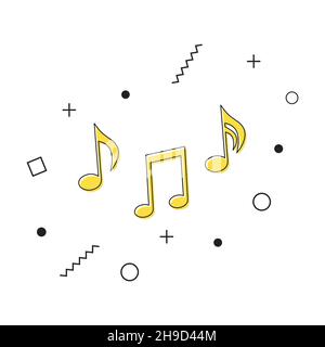 Jeu d'icônes de notes de musique avec des formes géométriques sur fond blanc.Notes de musique, chanson, mélodie ou icône de vecteur plat de réglage pour les applications musicales et les sites Web Illustration de Vecteur