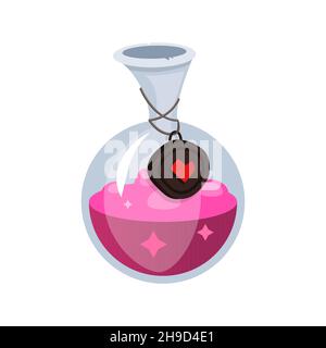 Amour élixir - moderne conception plate objet isolé unique.Image nette et détaillée de la potion magique rose, qui aidera à tomber amoureux de vous de la f Illustration de Vecteur