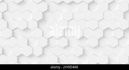 Moderne blanc minimal décalé aléatoire nid d'abeille HEXAGON motif géométrique fond plat plan de dessus, vue de dessus, illustration 3D Banque D'Images